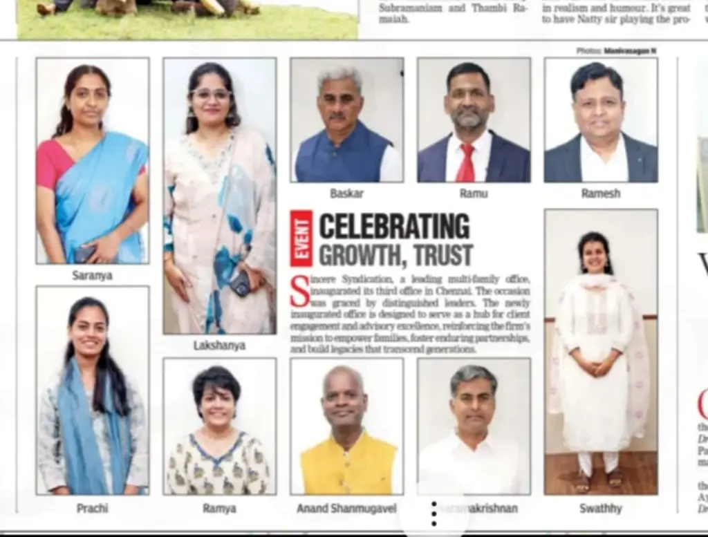 DT Next newspaper coverage of Sincere Syndication's third Chennai office inauguration